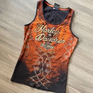Harley-Davidson Orange and Black Graphic Women's Tank